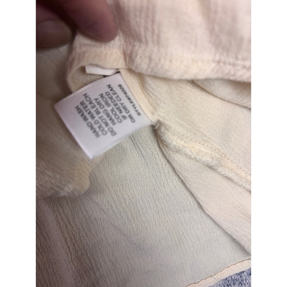 Keren Hart Womens Medium top Cream Boho Gauze Crochet Lace Ruffle Hem Peasant - Picture 10 of 11